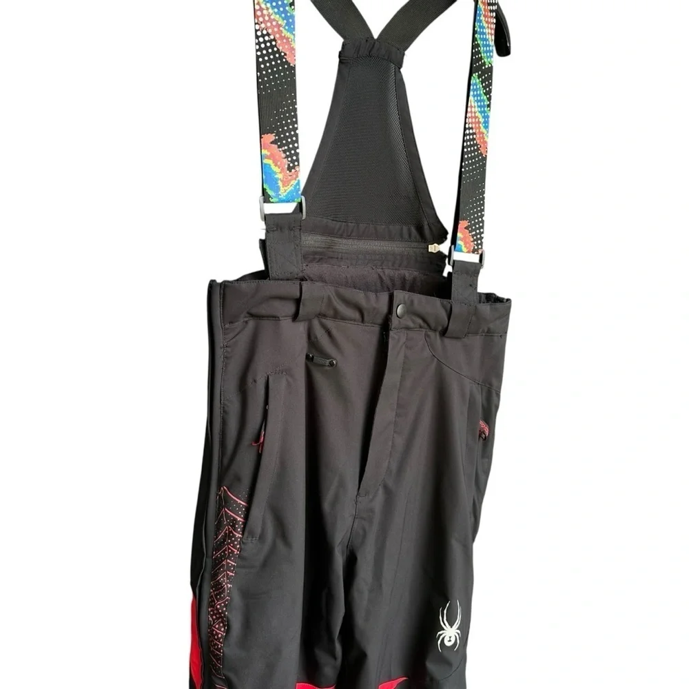 Spyder Bib Ski Snow Pants Like New Black Removable Suspenders Waterproof Kids 18